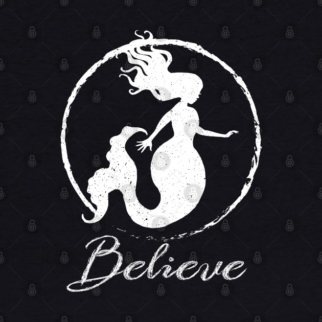 BELIEVE in Mermaids - white Enso Zen Circle by Jitterfly